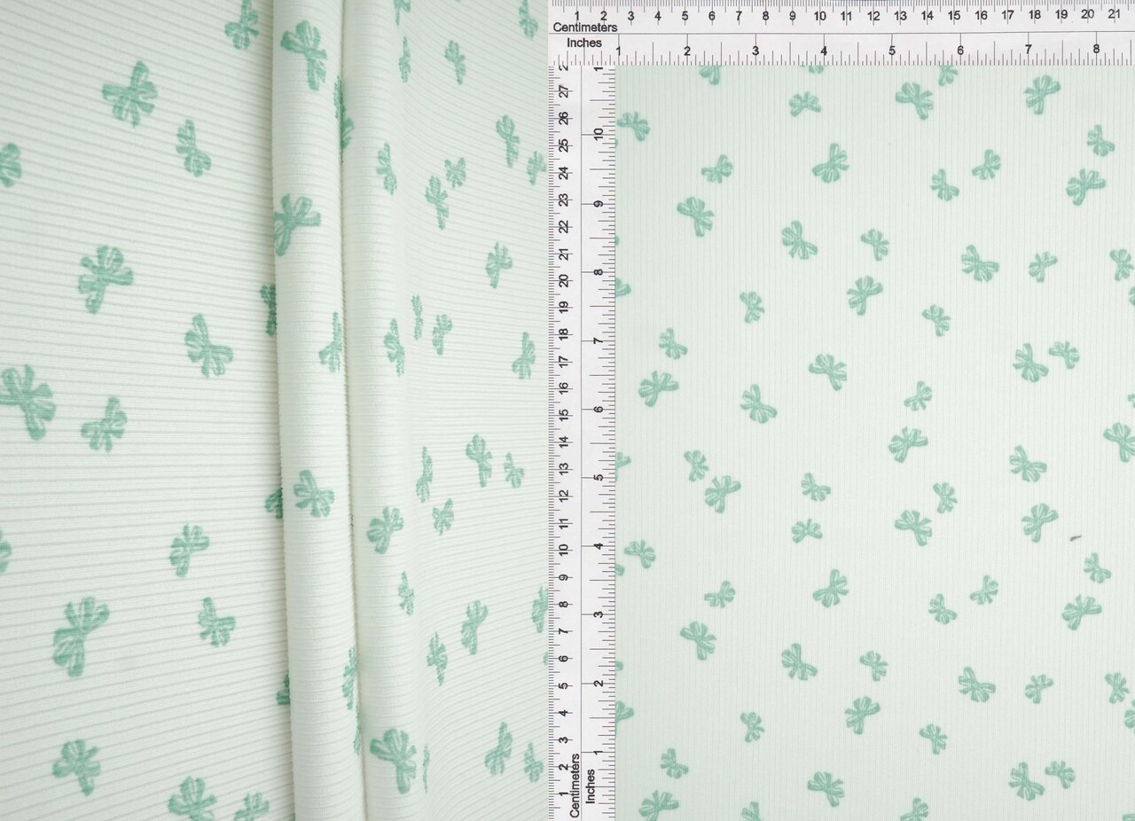 1 Yard Cotton Feel 2x2 Rib Knit Fabric Bow Print 58/59 Inches Wide